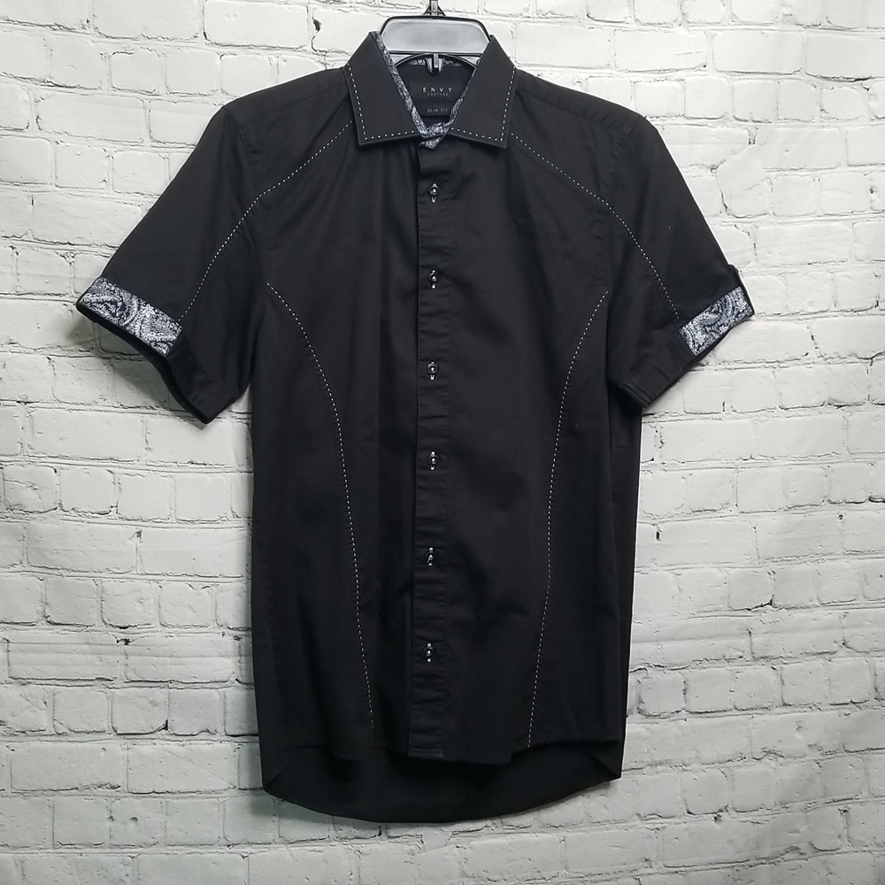 ENVY Couture Cotton Short Sleeve Buttondown Shirt Small